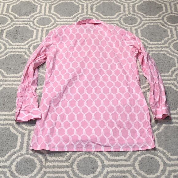 Three Islands Dress Top Tunic Womens Size Medium Pink White Button Up Beach - Picture 2 of 7